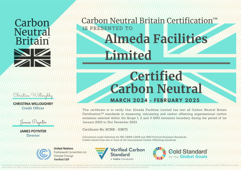 Carbon Neutral Certification - Almeda Facilities Limited